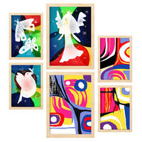 POSTER Set Mit 6 Flügel Des Friedens In Farbenfrohe Abstracts Ästhetische Dekorative Gemälde Für Ihr Wohnzimmer Zuhause A3 & A4 Rahmen Aus Hellem Holz - Beige, Papier (29/3cm) - Nacnic