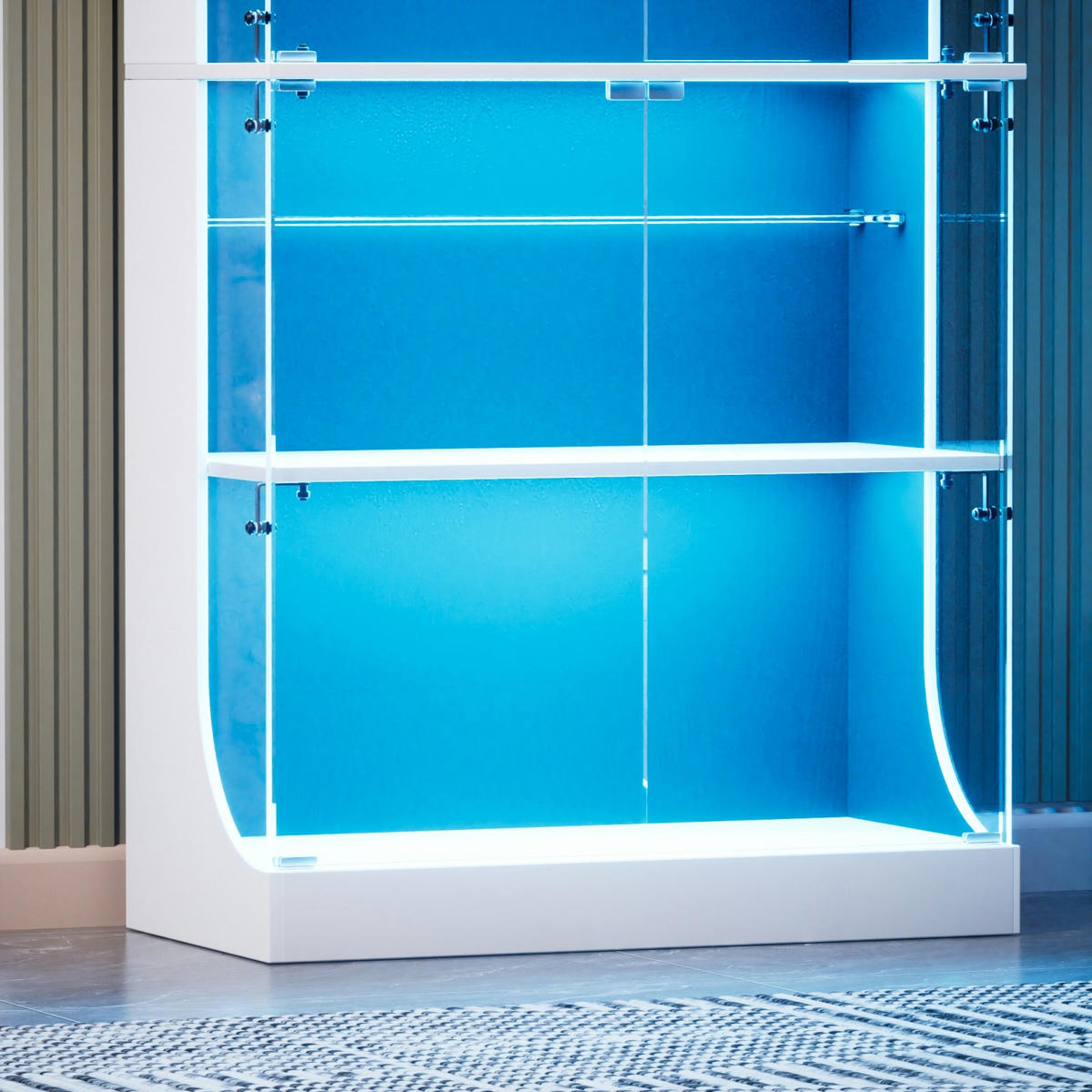 VITRINENSCHRANK Weiß 80/35/165 cm mit LED Beleuchtung und Ladestation - Weiß, Glas (80/165/35cm) - PARAFTA HOME