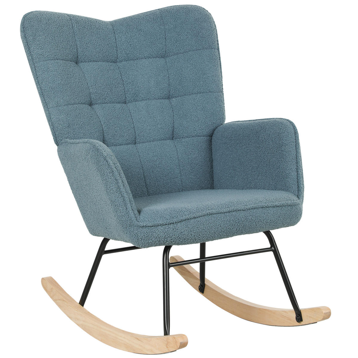 SCHAUKELSTUHL DE-07542 ergonomisch mit Echtholzkufen Hellblau - Hellblau, Holz/Metall (98/101/71cm) - ComfortXL