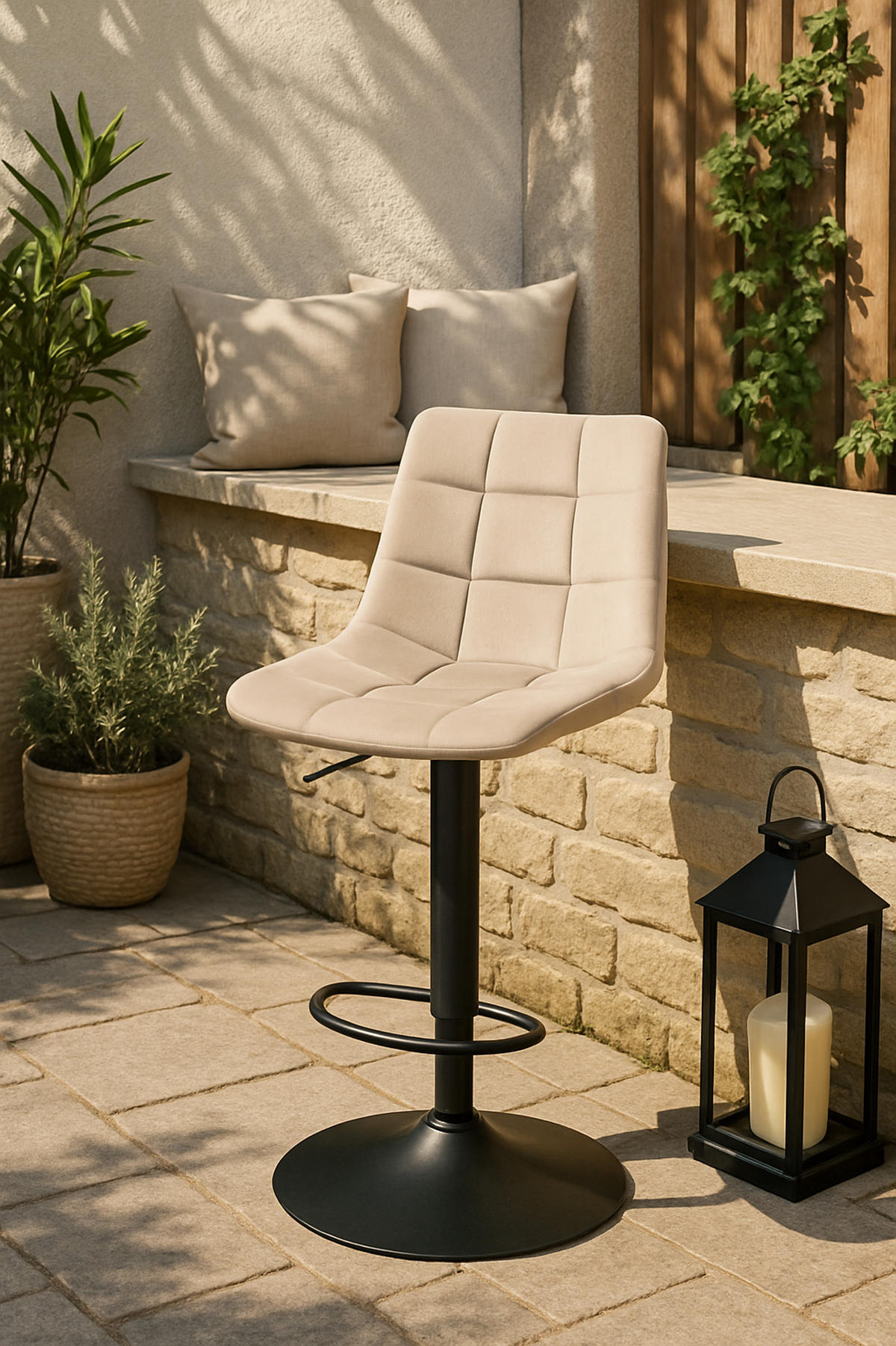 BARHOCKER 2er Set James Samt schwarz beige - Beige/Schwarz, Textil/Metall (43/108.5/46.5cm) - TPFLiving