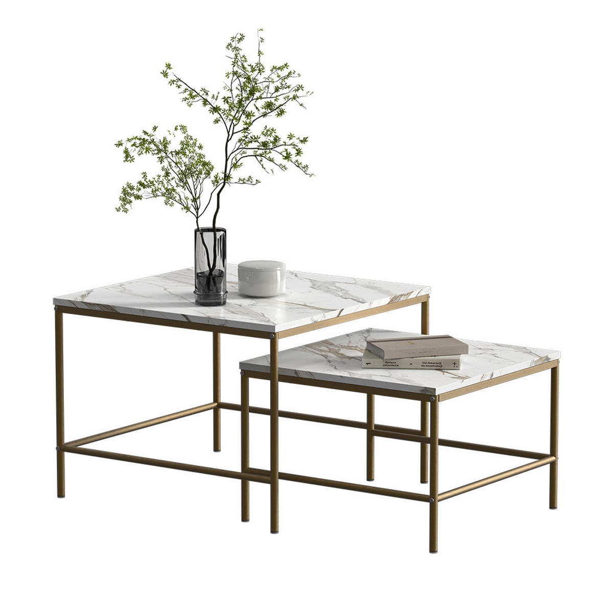 COUCHTISCH-SET Ramio Weiß/Gold 60 x 60 cm 2 Teile - Goldfarben/Weiß, Holzwerkstoff (60/60/45cm) - Vicco