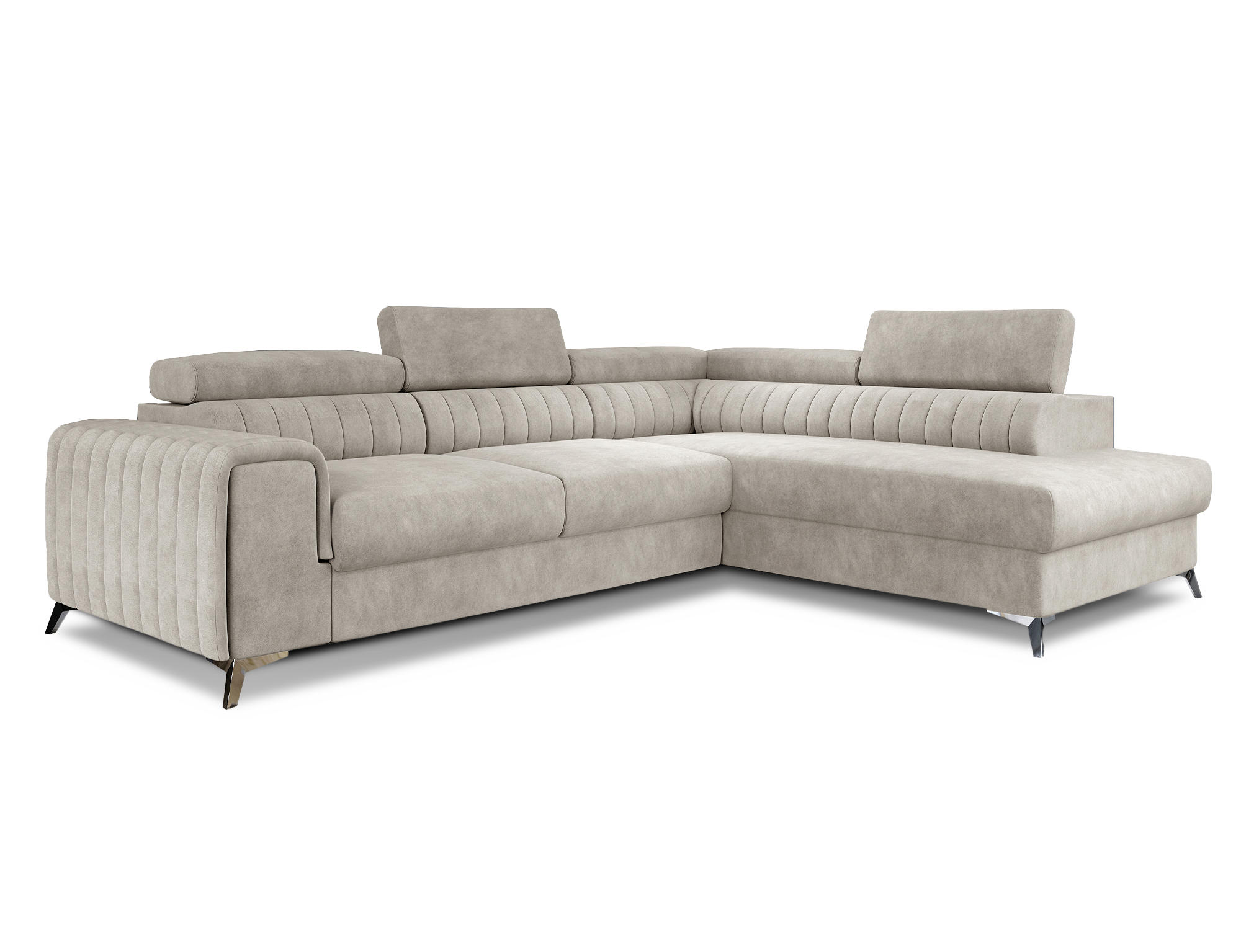ECKSOFA Laurence mit Schlaffunktion & Bettkasten – 278 x 205 cm, verstellbare Kopfstützen - Beige, Kunststoff (278/205cm) - Wohnideebilder