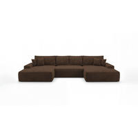 WOHNLANDSCHAFT VERONA U-Form braun Cord Poso 6 - Schlaffunktion, Bettkasten - Braun, Textil (385/86/185cm) - Cornero