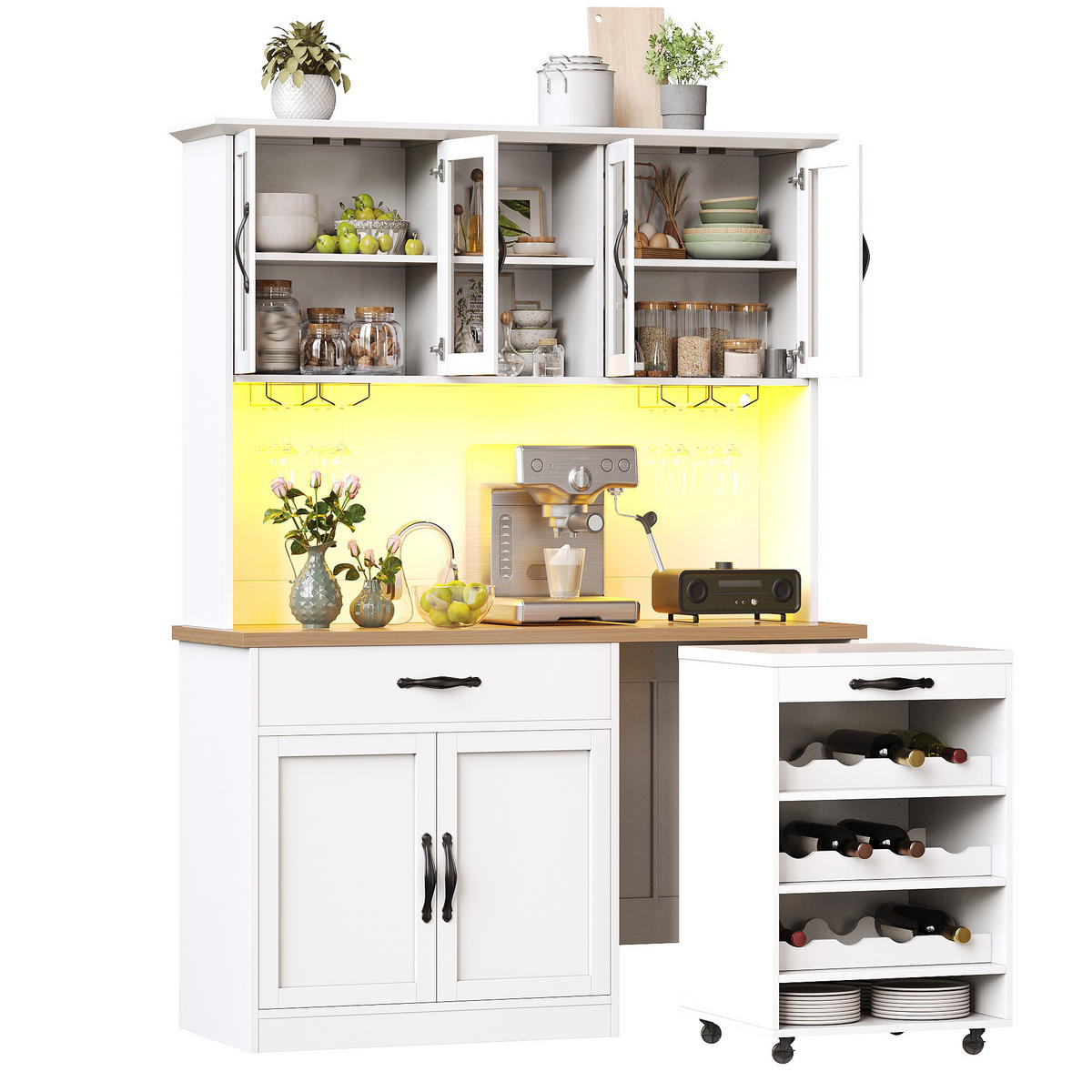 BUFFETSCHRANK Rollwagen Weiß 140/38/180 cm - Weiß, Holz (140/180/38cm) - PANGIVO