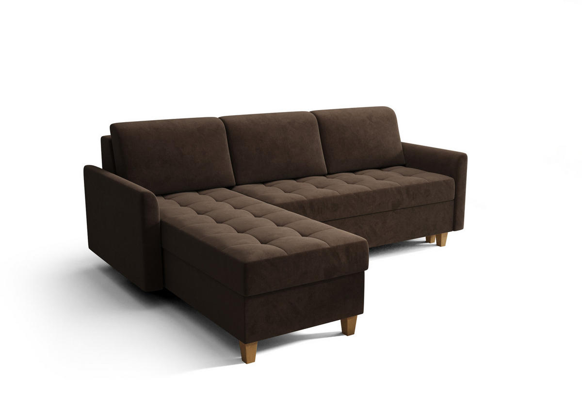 ECKSOFA KONGO RBN08, Eckcouch in L-Form mit Schlaffunktion, Farbe: Dunkelbraun, Velourstoff, Ottomane Links - Dunkelbraun, Textil (240/180cm) - O-Sofa