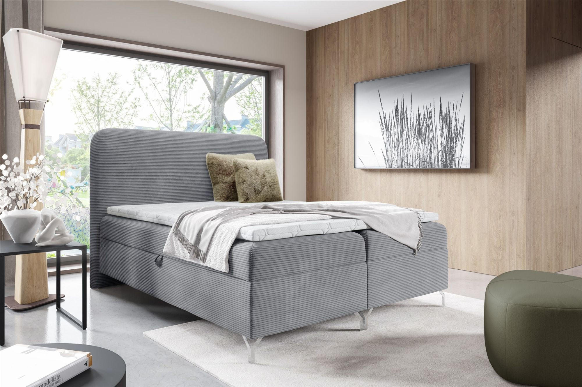 BOXBETT Emilio In überlänge - Grau, Holzwerkstoff/Textil (120/220cm) - Fun Möbel