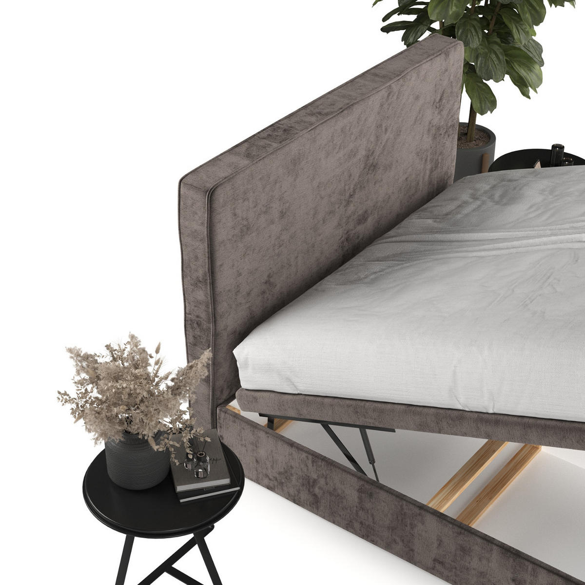 POLSTERBETT Hush mit Stauraum 120/200 cm Braun im Lotta Stoff - Schwarz/Braun, Holz/Holzwerkstoff (120/200cm) - AltaBeds