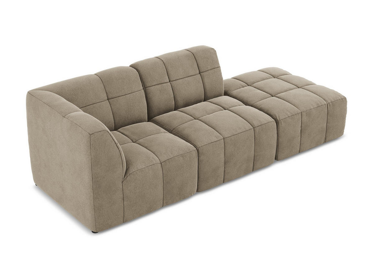 ECKSOFA Rechts Samt Stoff Beige - Beige/Schwarz, Holzwerkstoff/Kunststoff (240/90cm) - Makamii