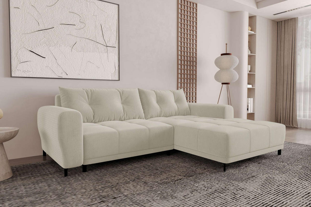 ECKSOFA Massimo Cordstoff Greige inkl. Schlaffunktion Rechts - Greige/Schwarz, Textil/Metall (246/177cm) - 99rooms