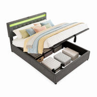 POLSTERBETT 160/200 cm in Grau mit Bettkasten, LED und USB/Type-C Leinen - Grau, Holzwerkstoff/Textil (160/200cm) - CHICFURN