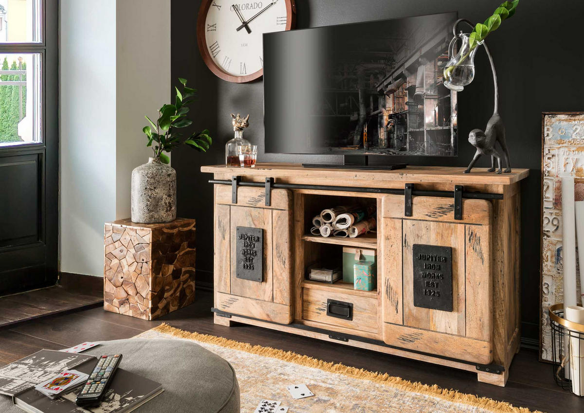 TV Kommode Florenz 128 x 45 x 70 cm - Schwarz/Braun, Holz (128/70/45cm) - Mr. Deko