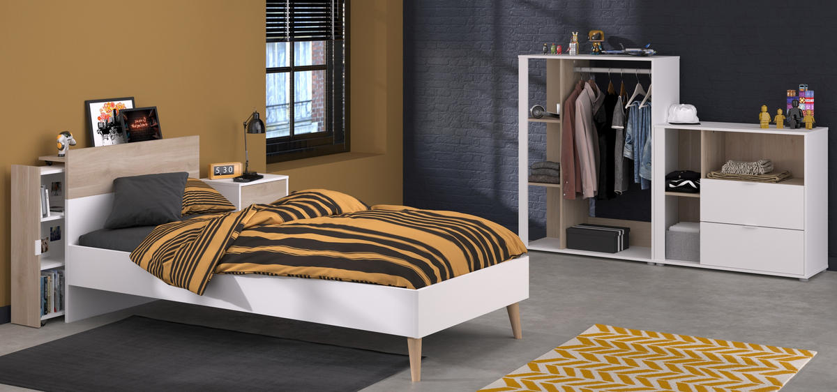 JUGENDZIMMER Aalborg 5 in Weiß und Japanischer Eiche 5 teilig - Weiß, Holzwerkstoff (120/200/80cm)
