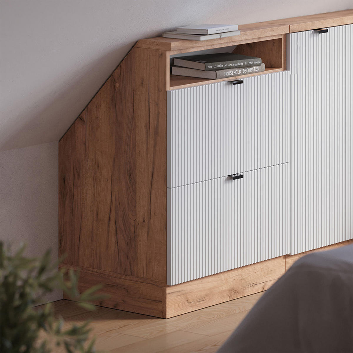 DACHSCHRÄGENSCHRANK Rion Weiß Riffel 60 x 81.6 cm mit 2 Schubladen - Weiß, Holzwerkstoff (60/81.6/46cm) - Vicco