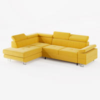 ECKSOFA CAROLINE Links Gelb matter Veloursstoff mit Schlaffunktion und Bettkasten - Chromfarben/Gelb, Textil (253/190cm) - Barchello