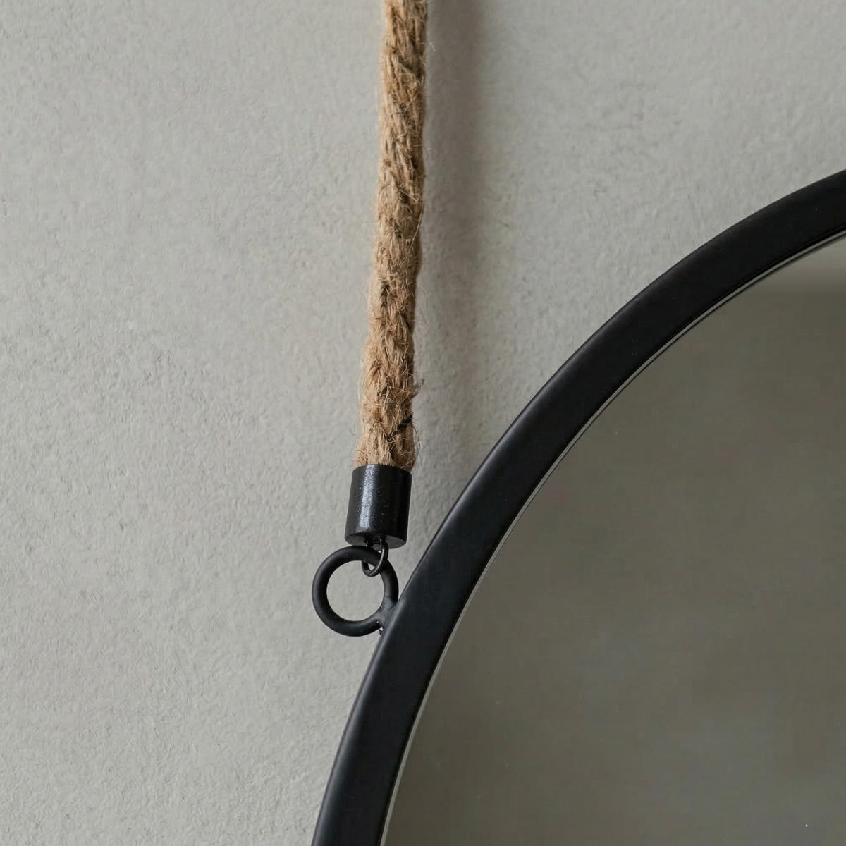 RUNDSPIEGEL mit Juteseil Gema - Schwarz, Glas (37/3/70cm) - SCENA LIVING