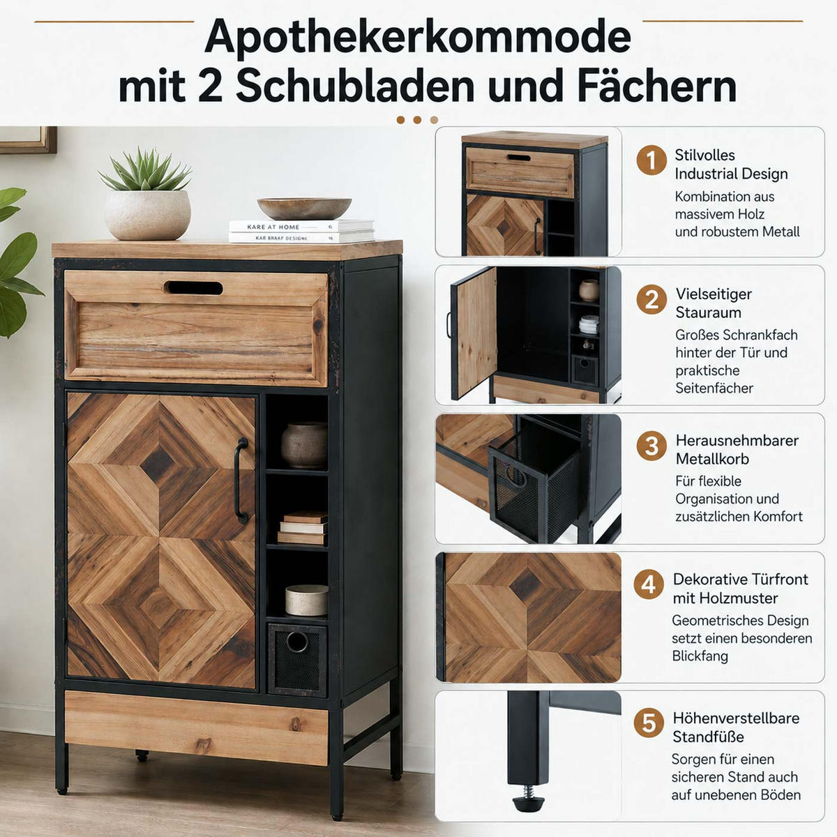 APOTHEKERKOMMODE Multicolor - Multicolor, Holz (45/85/35cm) - MCW