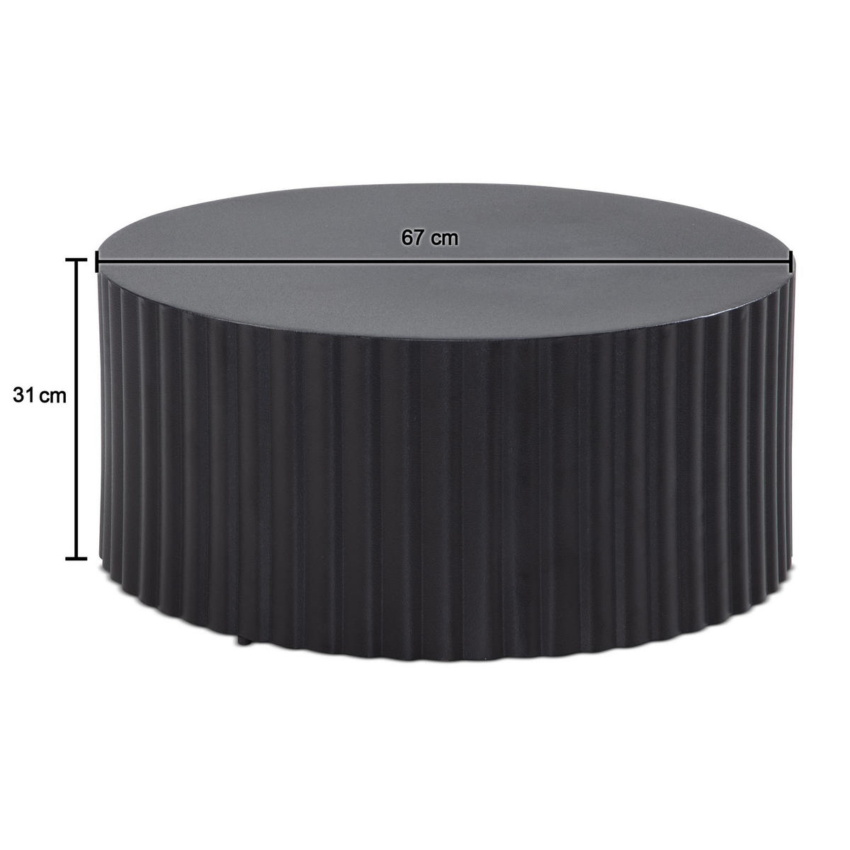 SOFATISCH Rund, Schwarz Metall, Wellenmuster, Maße 67x67x31 cm - Schwarz, Metall (67/67/31cm) - KADIMA DESIGN