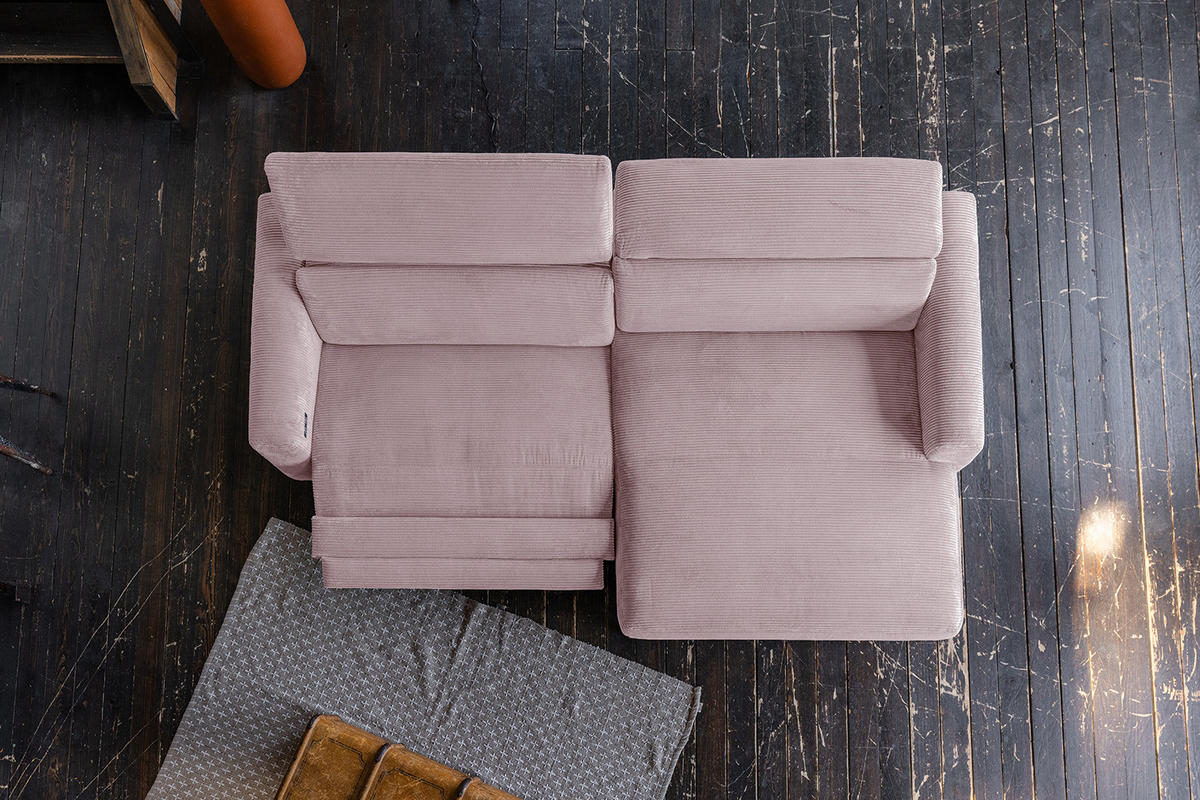 ECKSOFA LAISKA Pink Cord Relaxfunktion - Pink/Schwarz, Textil/Metall (282/177cm) - KAWOLA