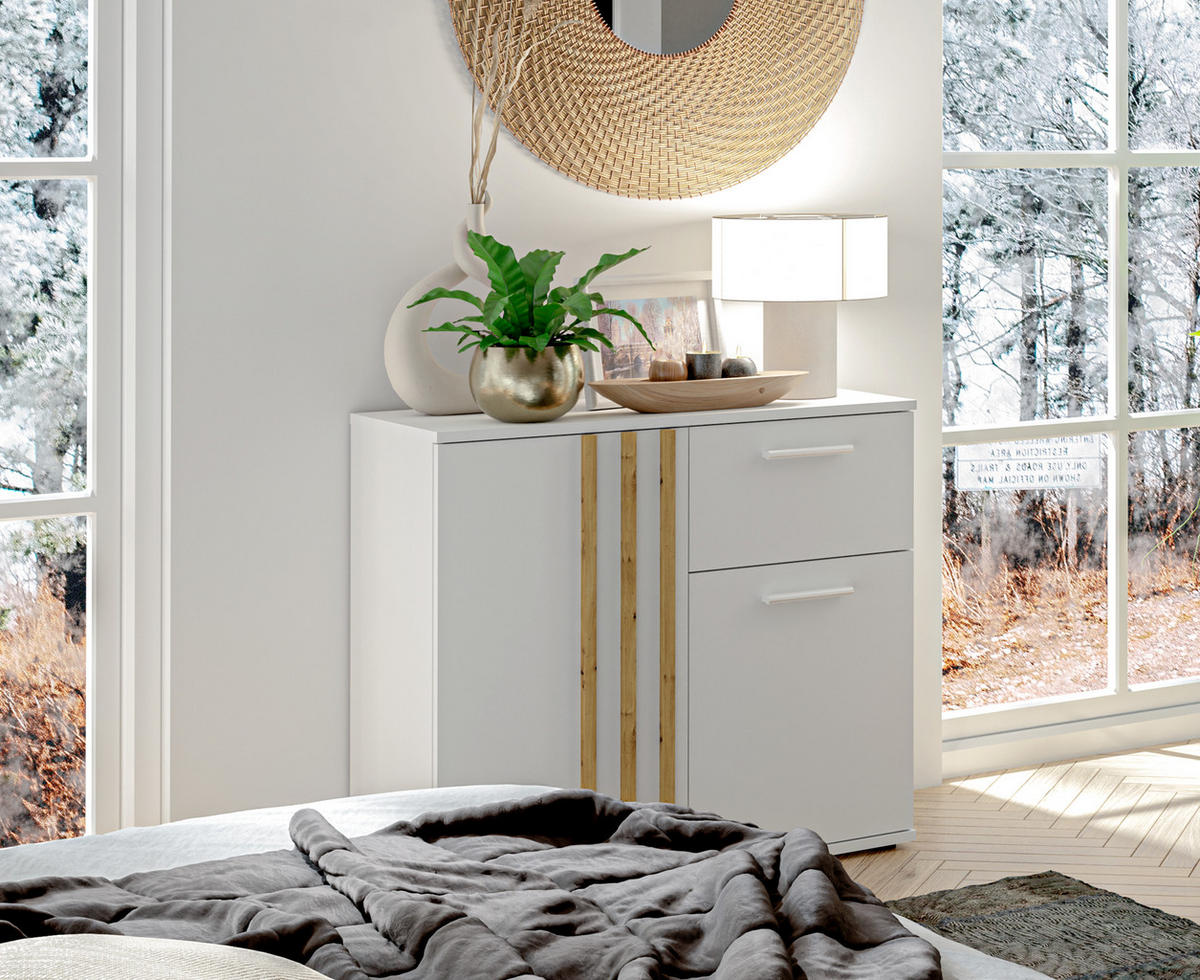 SIDEBOARD Turell 2D1SZ Weiß 80/73/35 cm – Kommode mit Schublade - Weiß, Holzwerkstoff/Kunststoff (80/73/35cm) - AX Living