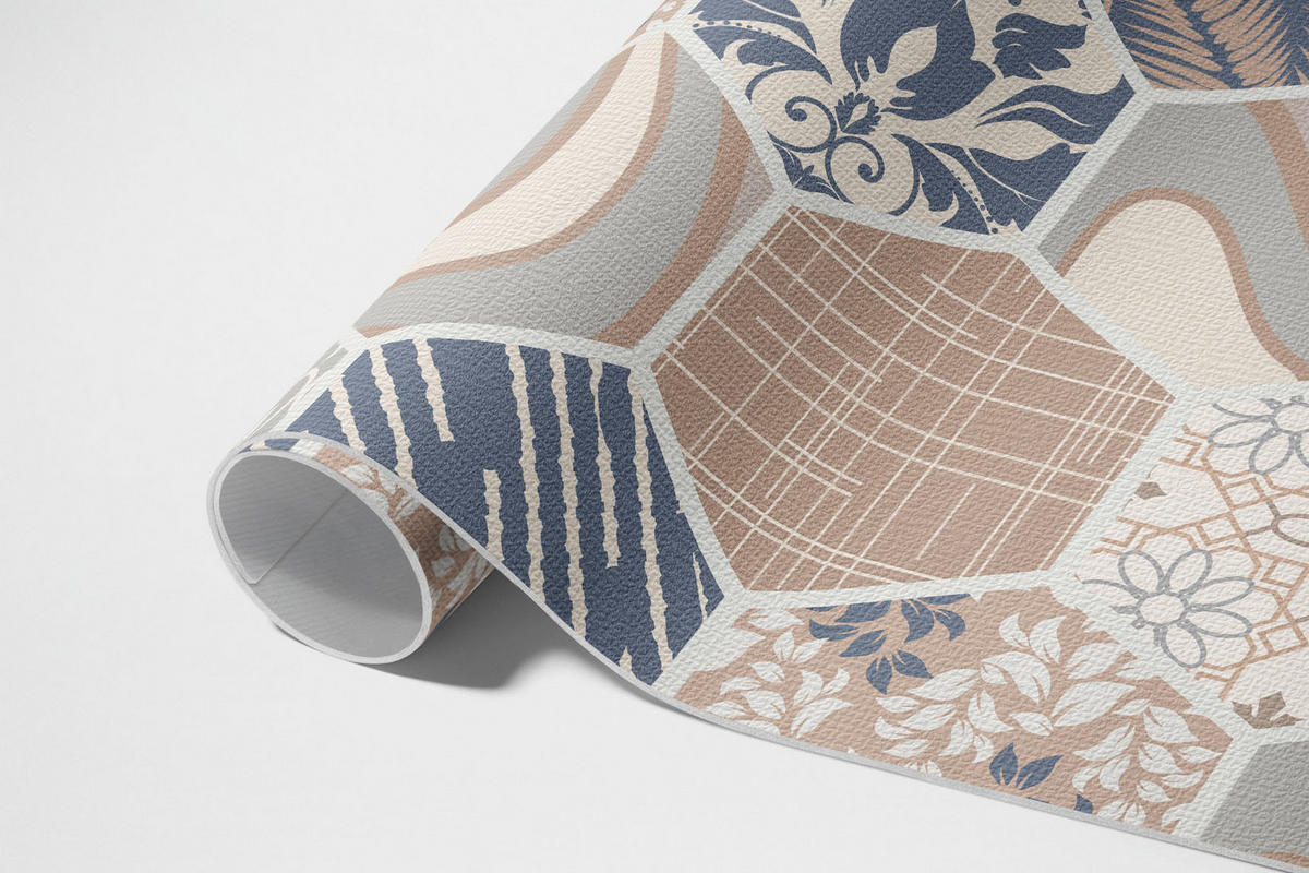 TEPPICH 120x180 cm Hawaiianische Hexagone Boho Kacheln - Beige, Kunststoff (120/180cm) - Wallfluent