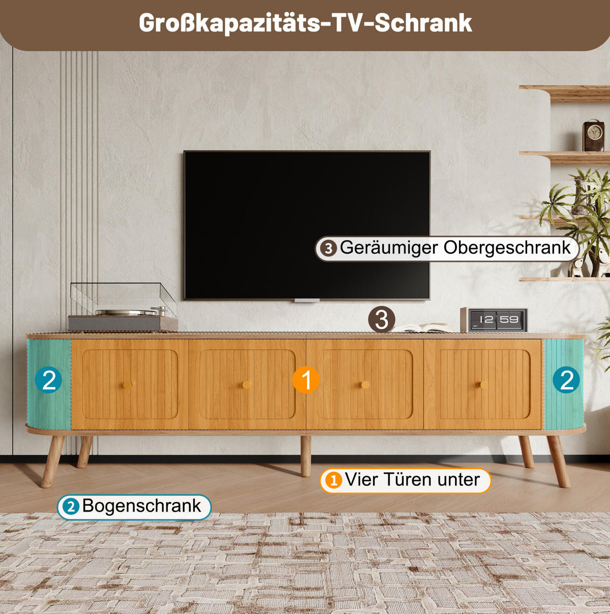 TV-SCHRANK 180/38/47 cm aus MDF und Holzwerkstoff mit Klapptüren und Vintage-Design, Eichefarben - Hellbraun, Holzwerkstoff (180/47/38cm) - Redom