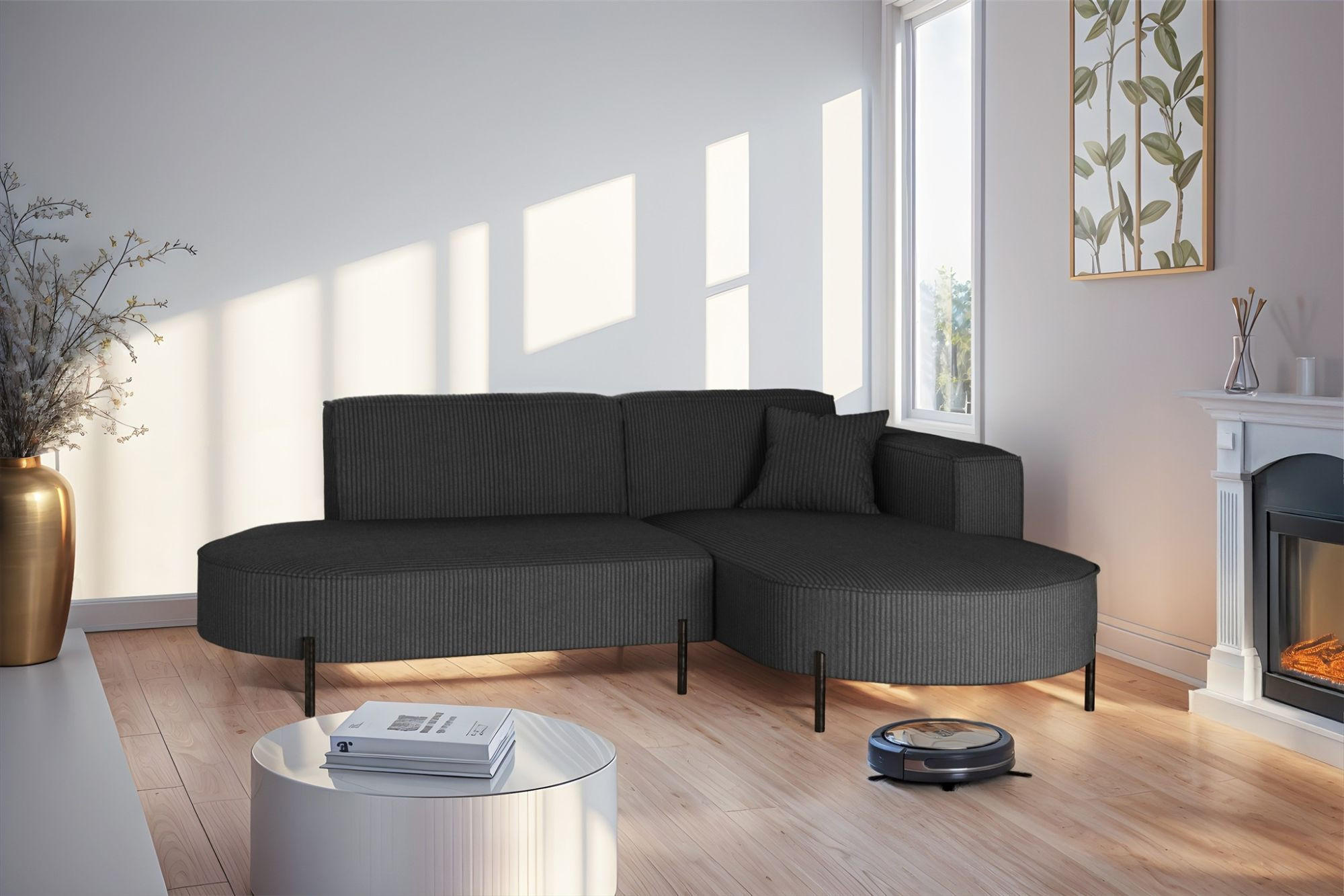 ECKSOFA Valencia Xs - Anthrazit, Holzwerkstoff/Textil (236/165cm) - Fun Möbel