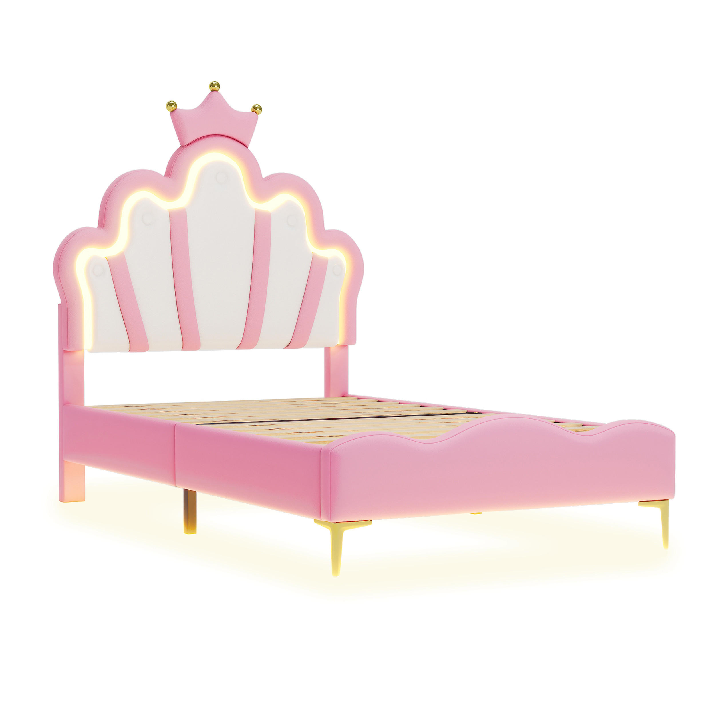 POLSTERBETT pu prinzessinnen design 90x200cm mit led - Pink, Leder (90/200cm) - Urban Meuble