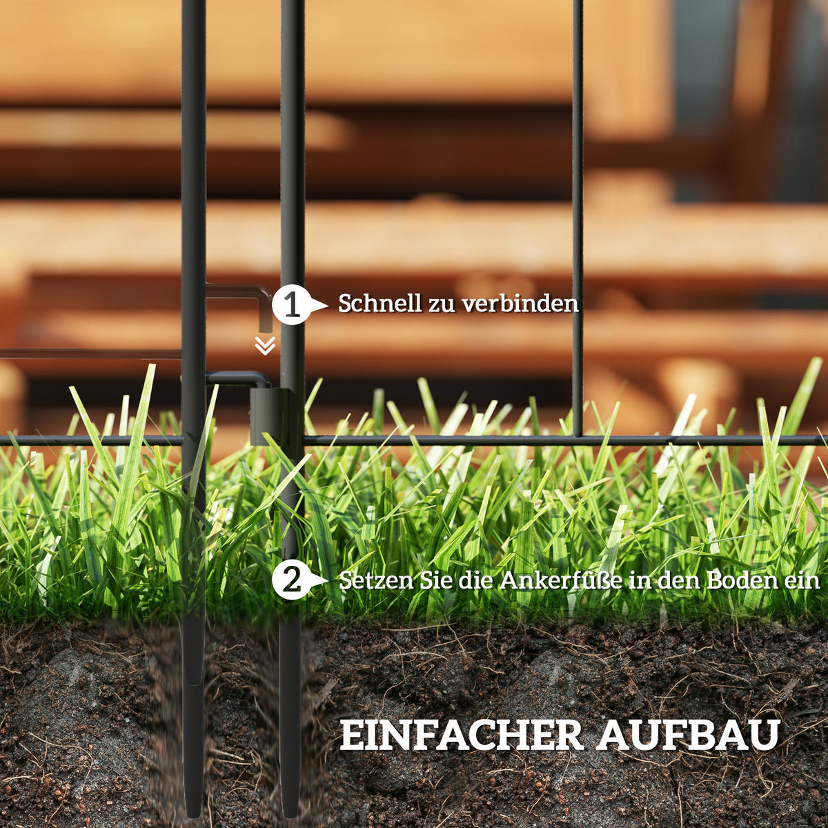 GARTENZAUN Stahl 300 cm x 70 cm - Schwarz, Metall (1/70cm) - Outsunny