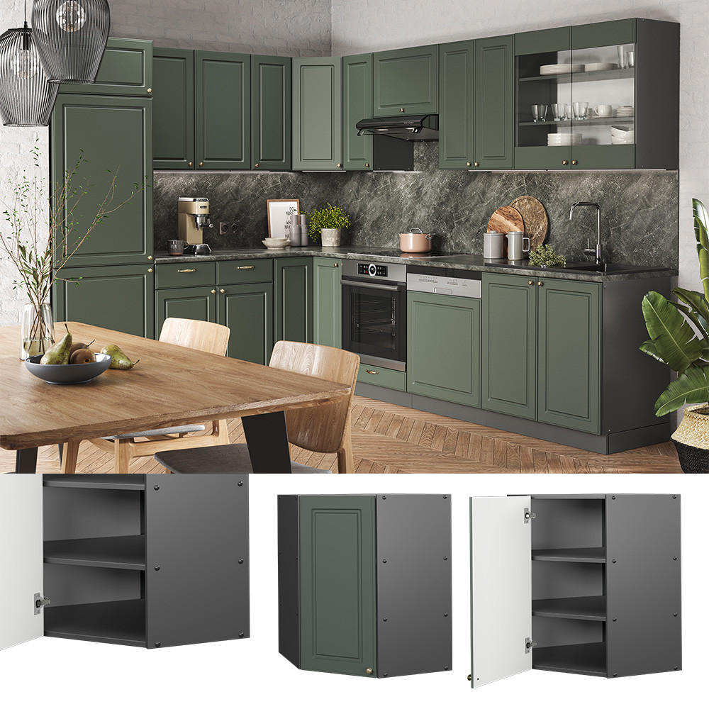 ECKHÄNGESCHRANK Fame-Line Grün-Gold Landhaus 57 cm - Anthrazit/Grün, Holzwerkstoff (57/72/34.1cm) - Vicco