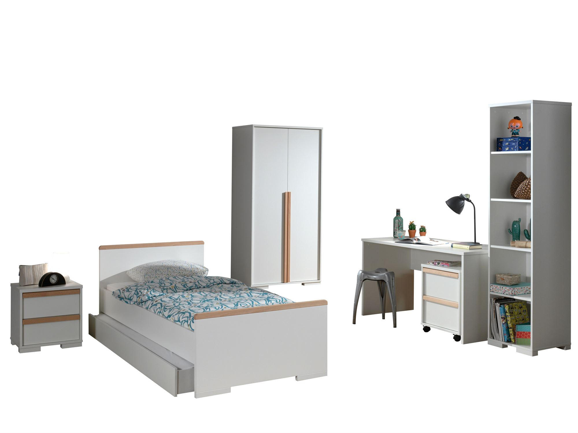 KINDERZIMMER komplett Set 7-tlg. Kariotta 11 Weiß Griffe Massivholz - Buchefarben/Weiß, Holzwerkstoff (788/1/441cm) - 58aufmkessel