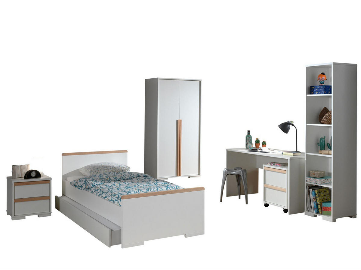 KINDERZIMMER komplett Set 7-tlg. Kariotta 11 Weiß Griffe Massivholz - Buchefarben/Weiß, Holzwerkstoff (788/1/441cm) - 58aufmkessel