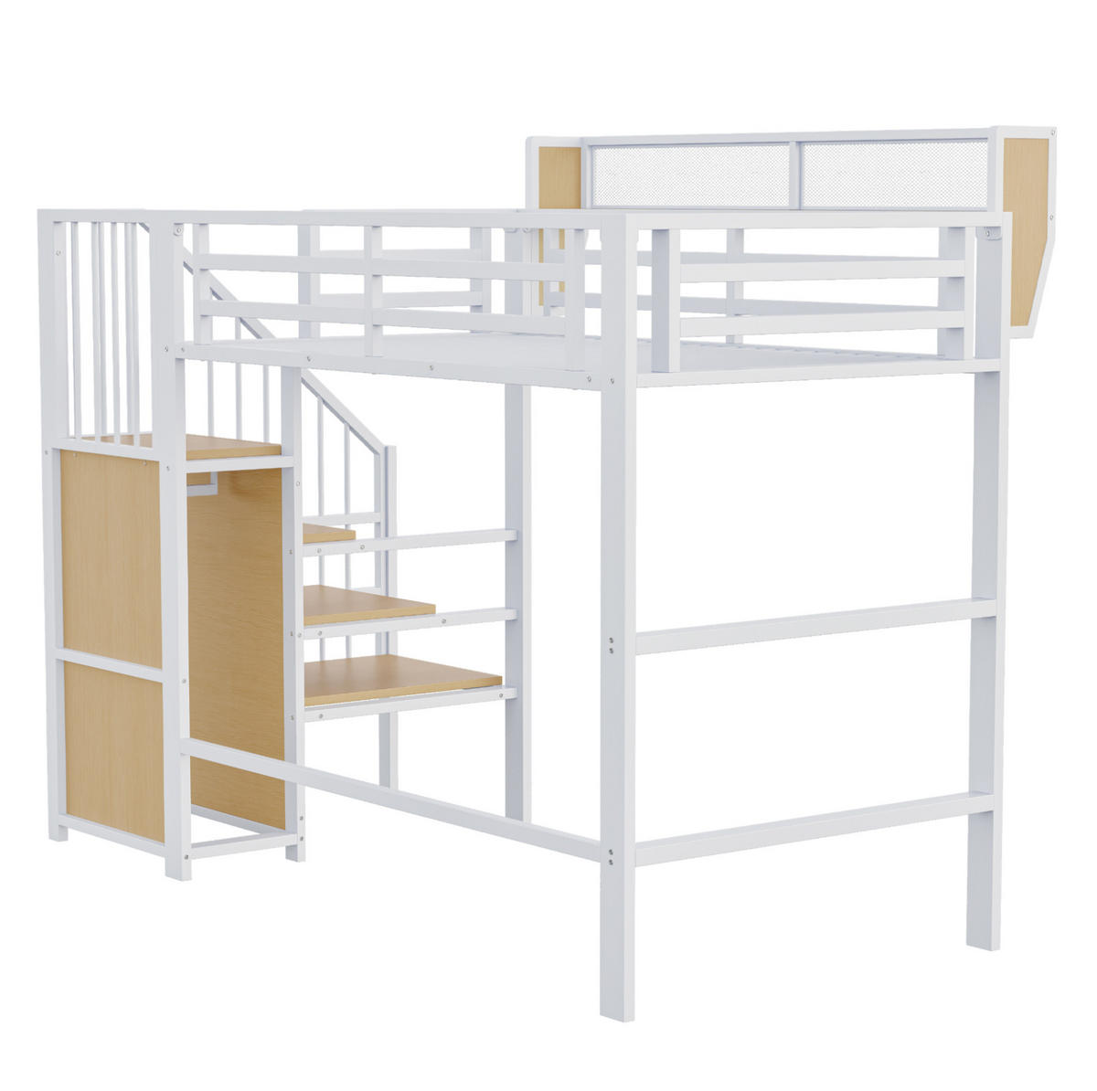 HOCHBETT 90/200 cm Weiß mit Sicherheitsleiter und Staufach - Weiß, Metall (90/200cm) - MIVRAY