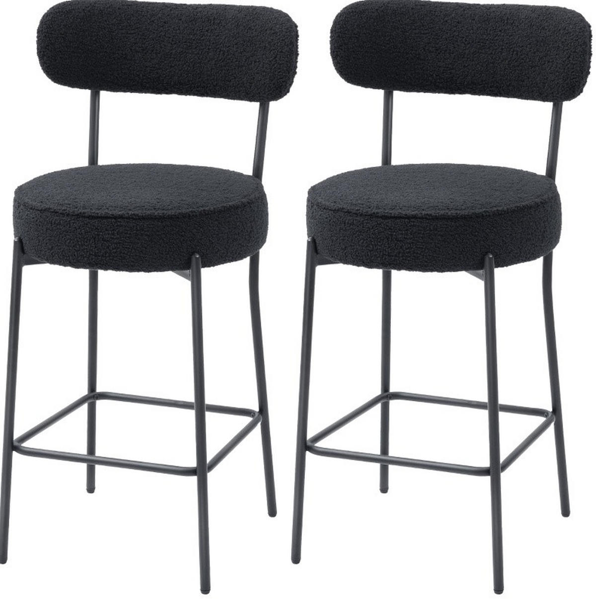2ER-SET BARHOCKER mit Polstersitz und Fußstütze Schwarz - Schwarz, Metall (49/95/52cm) - Meubliv