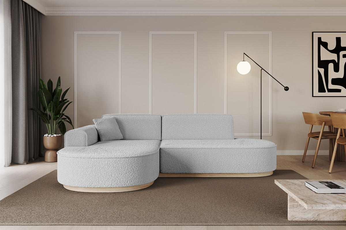 ECKSOFA Ottomane Links MARI-L1-v1 - 243x171x83 cm Hellgrau Bouclé - Hellgrau, Holzwerkstoff/Textil (243/171cm) - ALTDECOR