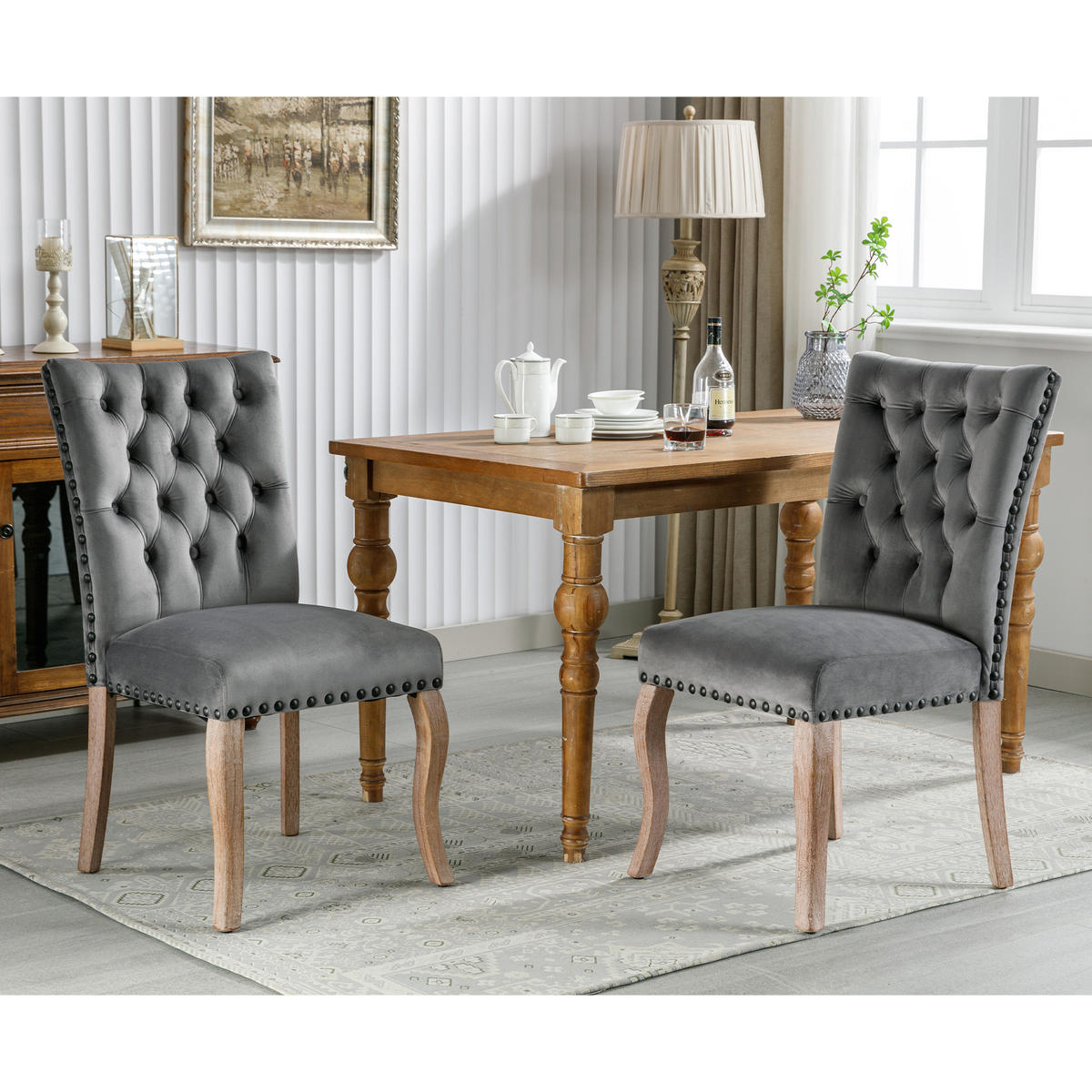 ESSZIMMERSTUHL 2er Set mit samtgepolstertem Massivholzgestell, Kupfernägeln und modernem Design als komfortabler Sessel, grau - Grau, Textil (63/95/49cm) - Luhomfu