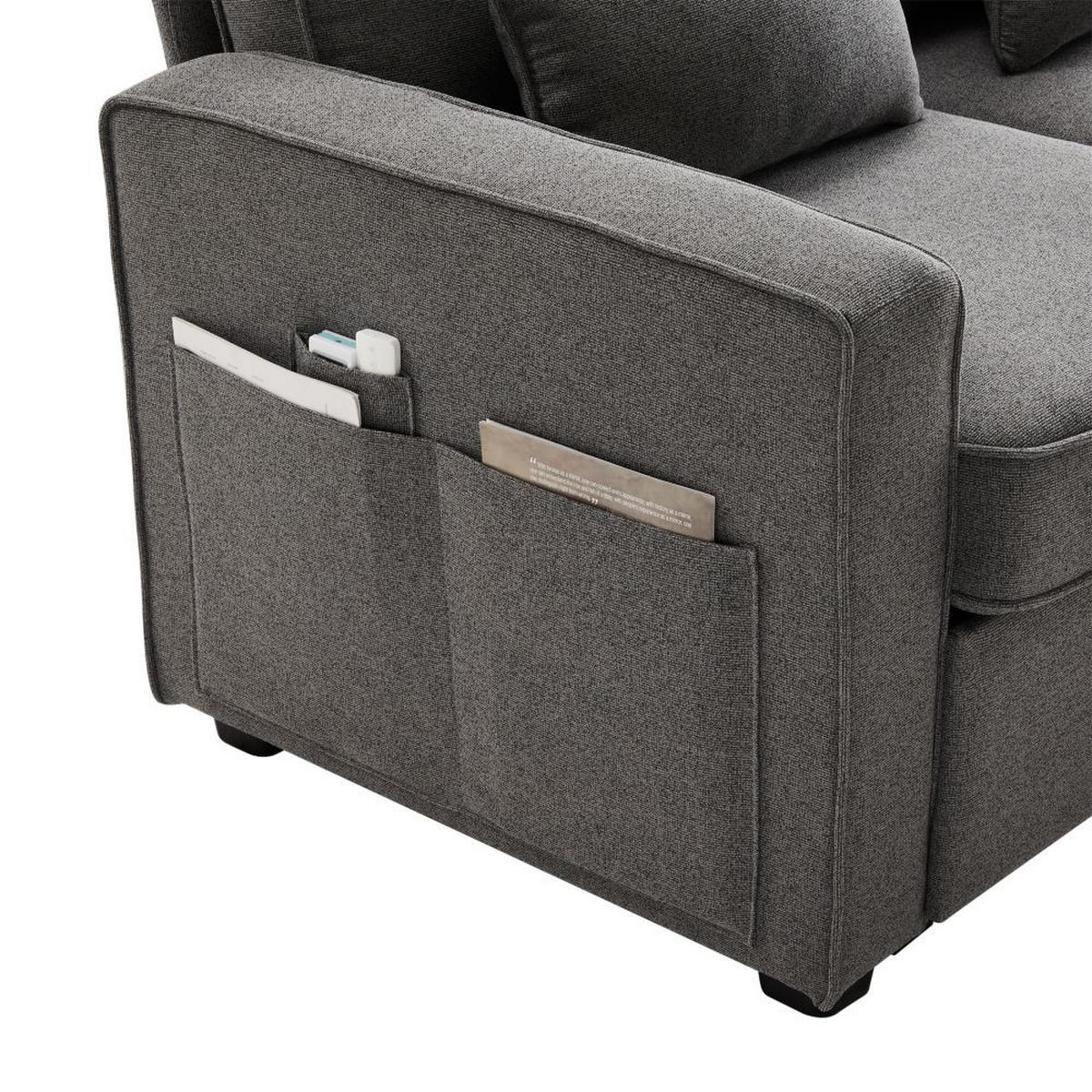 VIERSITZER-SOFA in Dunkelgrau Leinen mit Konsole - Dunkelgrau, Textil (83/88/290cm) - KOMHTOM