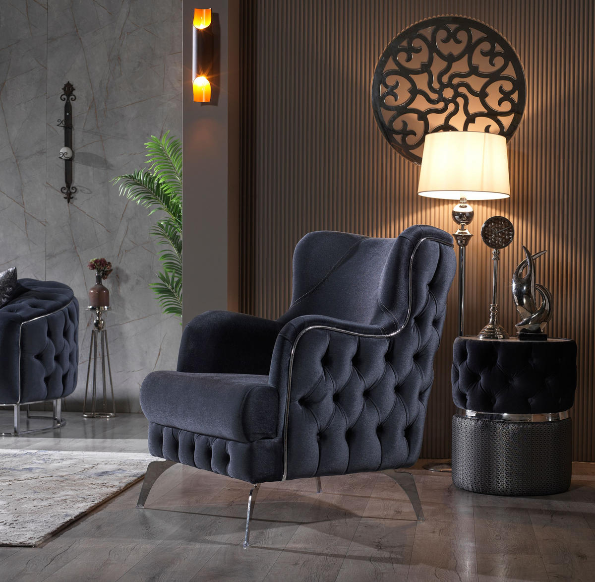 SITZGARNITUR Rocco Anthrazit Stellvariante:3+3 - Anthrazit, Holz (240/80/100cm) - Villa Möbel