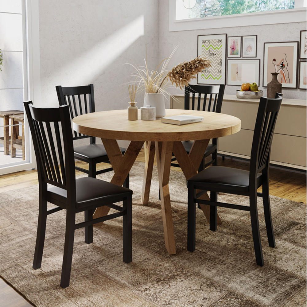 Thumbnail - Dekori_Interiors Esstisch, Braun, Schwarz, Holz, Eiche, Holz Optik, Rund,Rund, 90x77x140 cm, Esszimmer, Tische, Esstisch...