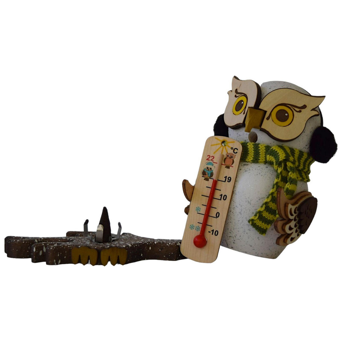 RAUCHFIGUR Eule Schnee-Eule mit Thermometer 15 cm - Multicolor, Holz (10/15/10cm)