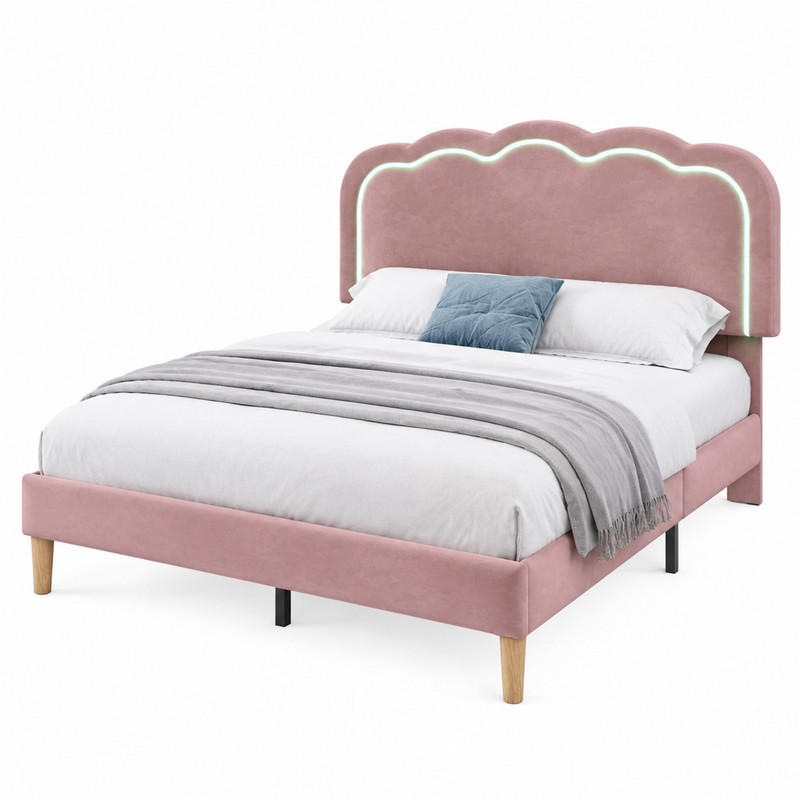 POLSTERBETT mit LED und verstellbarem Kopfteil 140x200 cm Samt Rosa - Pink, Metall (140/200cm) - Beauniv