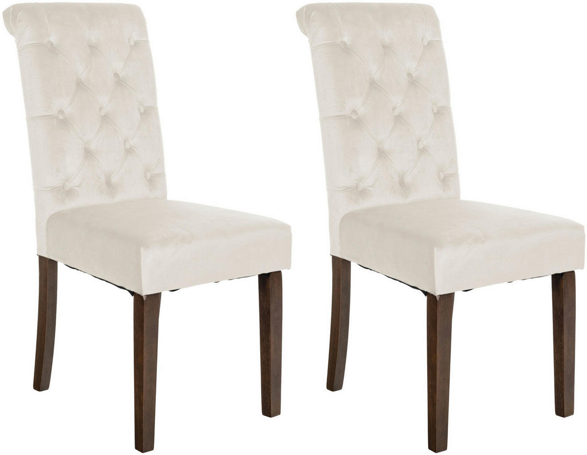 STUHL 2er Set Samt creme - Walnussfarben/Creme, Holz/Textil (45/98/63cm) - CLP