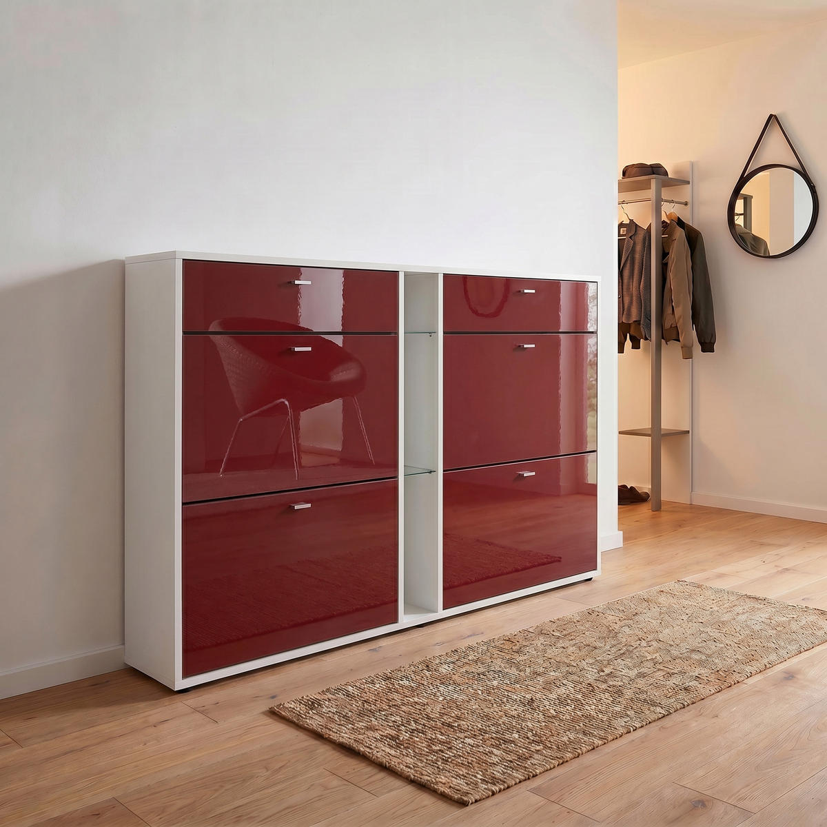 SCHUHSCHRANK Today Fronten in Bordeaux Hochglanz - Bordeaux, Holzwerkstoff (155.5/95/28cm) - Vladon