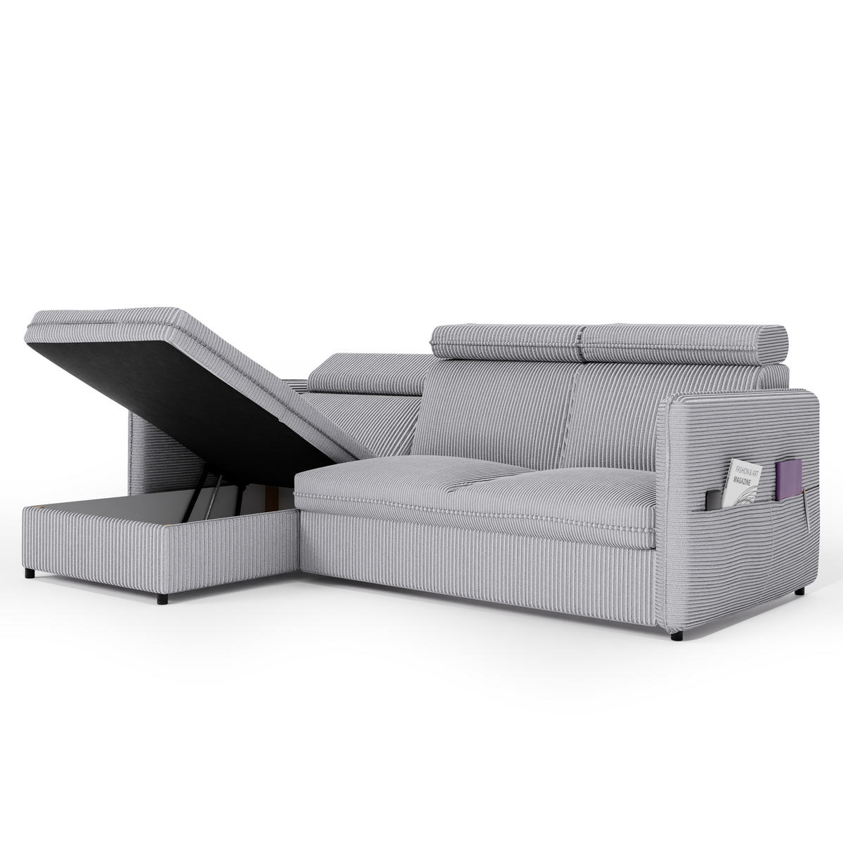 ECKSOFA mit Schlaffunktion und Bettkasten, Hellgrau - Grau, Holzwerkstoff/Textil (220/140cm) - Idohome