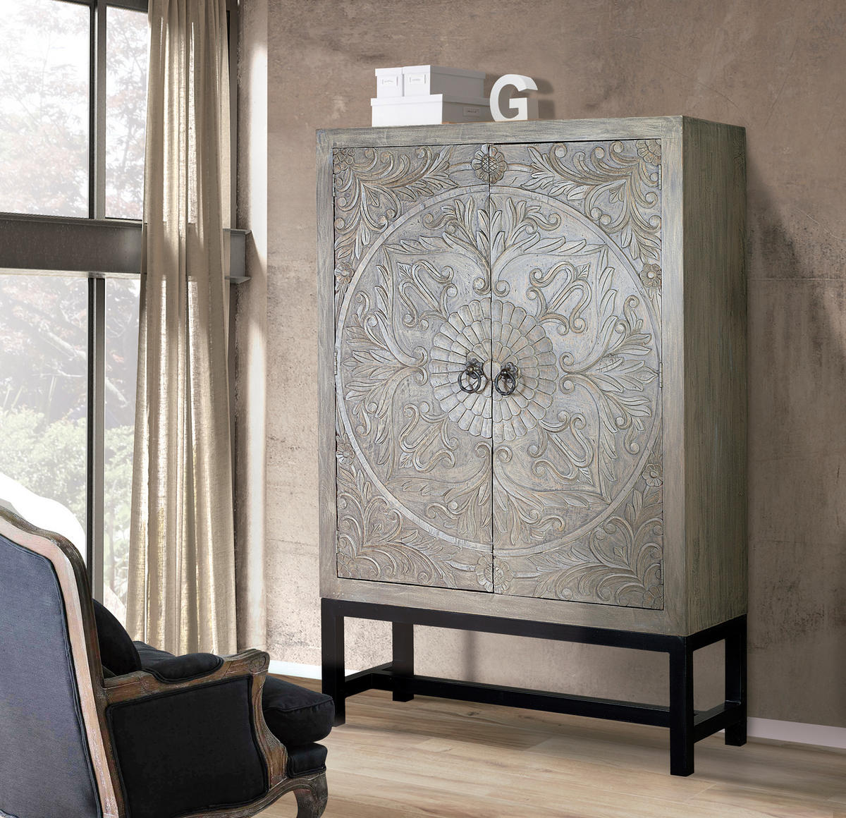 HIGHBOARD aus Mangoholz - Grau, Holz (42/180/116cm) - Giner y Colomer