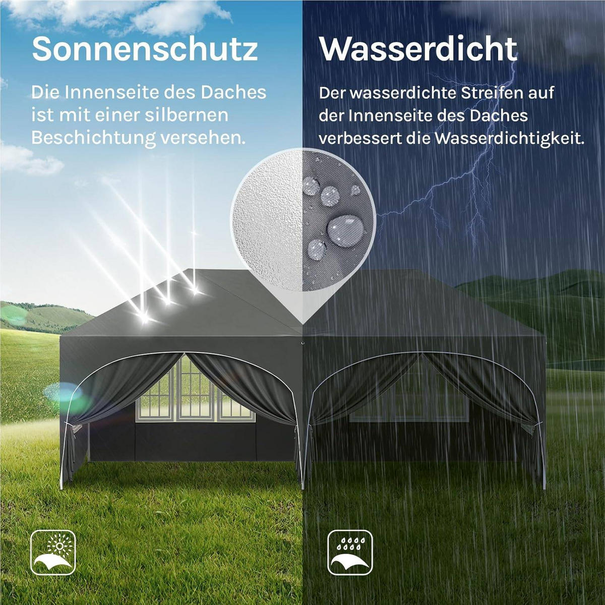 PAVILLON, Faltpavillon 3x6 m, mit 6 Seitenwänden, Grün - Grau, Metall (300/250/600cm) - Woltu