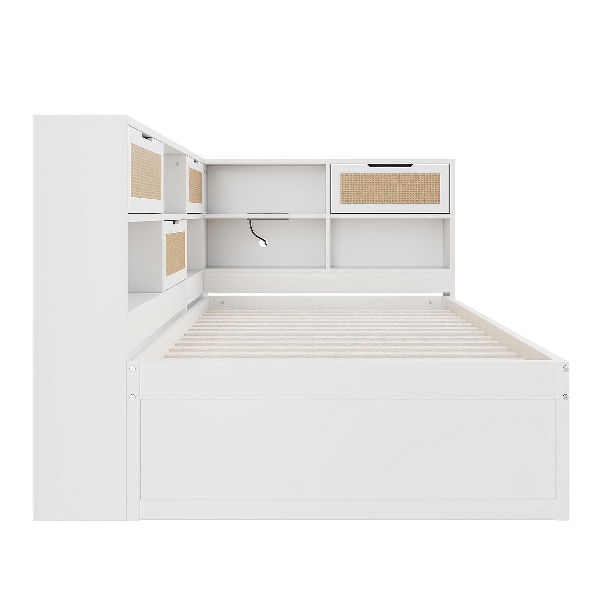 HOLZBETT 90/200 cm in Weiß mit Ausziehbett, Stauraum und USB-Anschluss - Weiß, Holz (90/200cm) - BEAOK