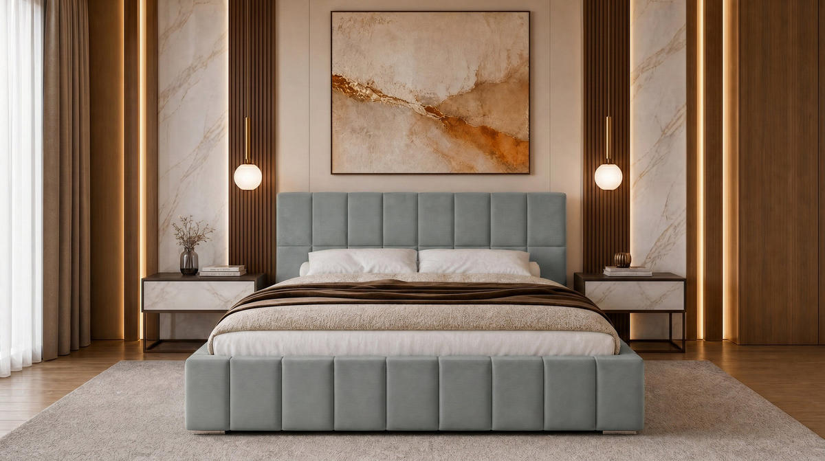 POLSTERBETT 200x200 cm, Alma, Doppelbett mit Bettkasten, Lattenrost aus Holz, Velourstoff, Silbern - Silberfarben, Holz/Kunststoff (200/200cm) - Marpur