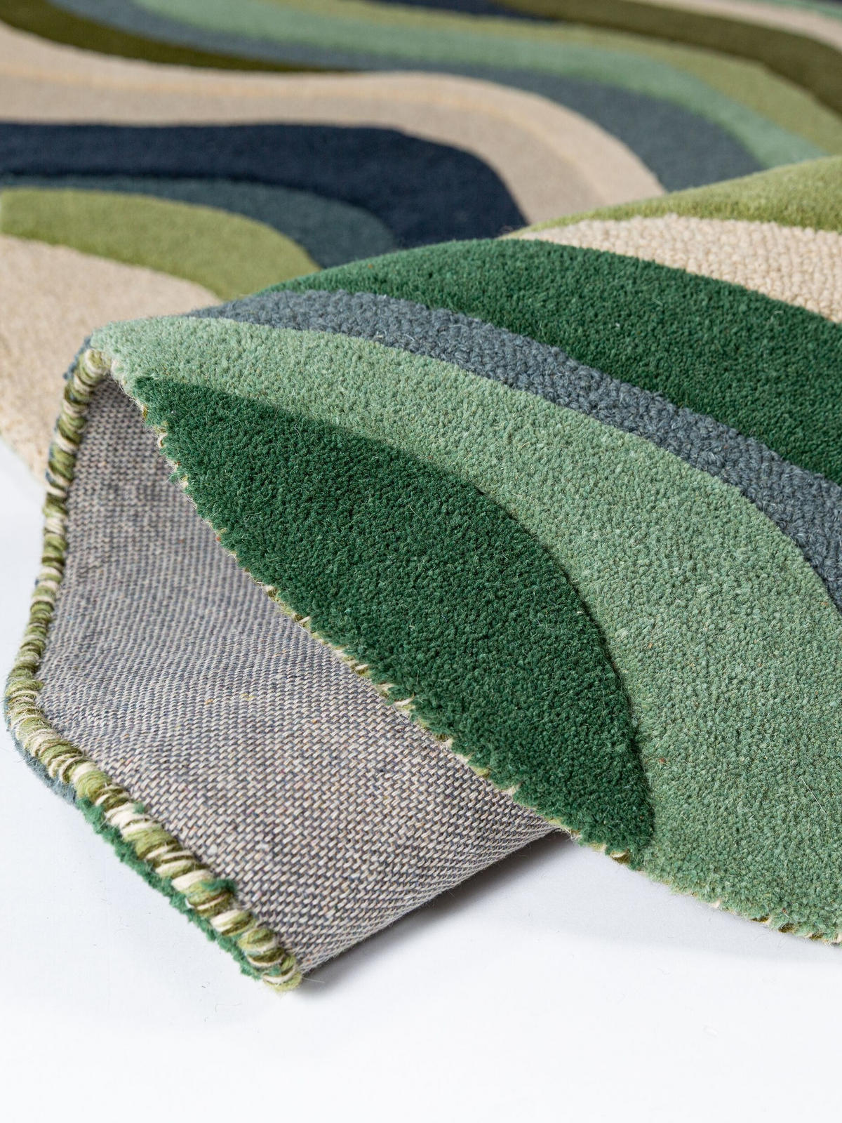 TEPPICH aus Wolle, handgetuftet, EFFRA, in Erdtöne-Grün, Wellen-Swirl, 200 x 290 cm - Grün, Textil (200/290cm) - KADIMA DESIGN
