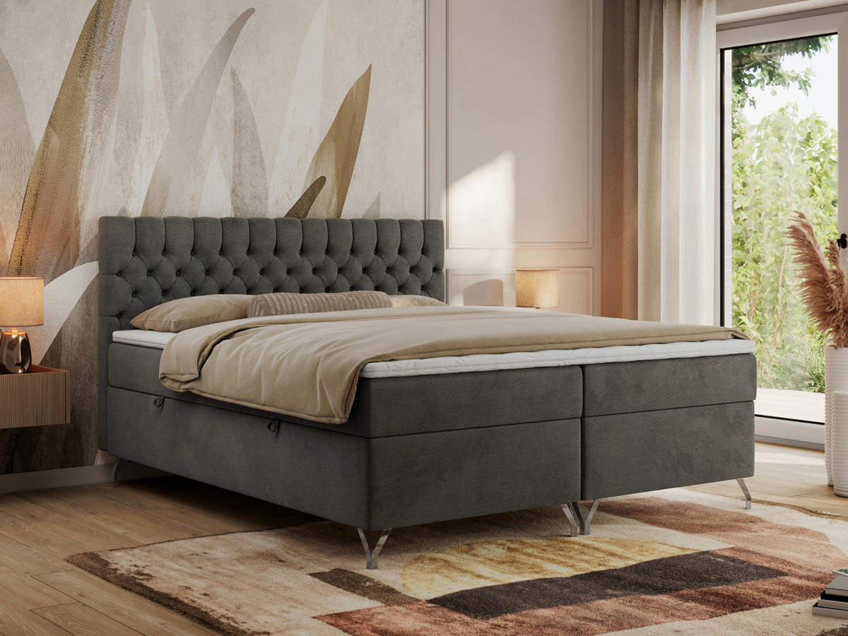 BOXBETT GRIMALDI 200/200 Dunkelgrau Velvet - H4 - Dunkelgrau, Holz/Textil (200/200cm) - MKS