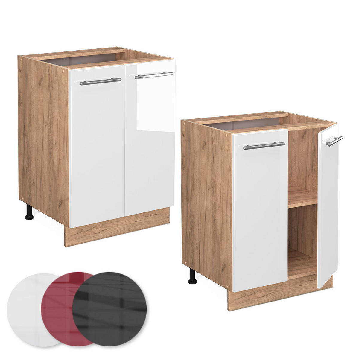 KÜCHENUNTERSCHRANK Fame-Line Weiß Hochglanz 60 cm ohne AP - Weiß Hochglanz/Eiche Wotan, Holzwerkstoff (60/82/51.6cm) - Vicco